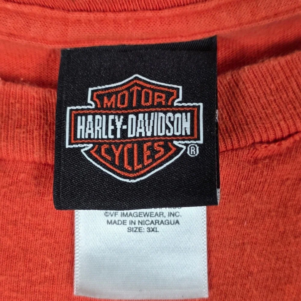 2013 Harley Davidson T-Shirt Bar Shield Logo Mason City Iowa‎ Graphic Orange 3XL